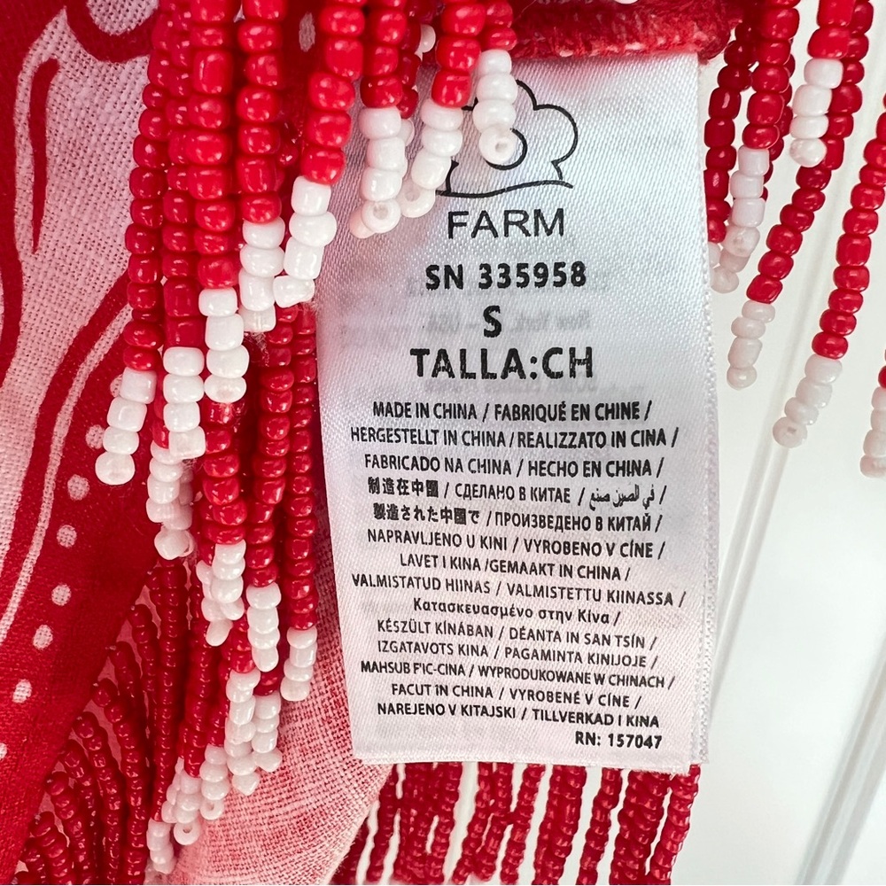 FARM Rio Beaded Fringe Red Off-White Majestic Coconut Mini Dress Size Small NWT - Picture 7 of 16